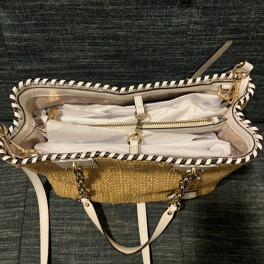 Michael Kors Tan and White Raffia Tote Bag - Picture 5 of 6
